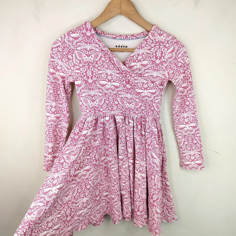 Mini Boden Butterfly Dress Kids 9-10Y Dragonfly Whimsical Pink Cotton